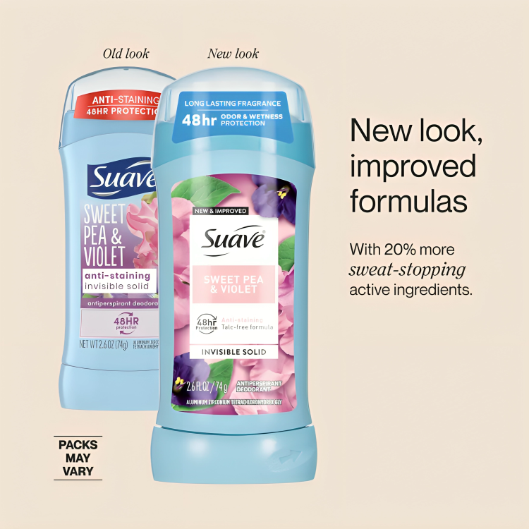 Suave Sweet Pea and Violet Invisible Solid Antiperspirant Deodorant for Women,34g